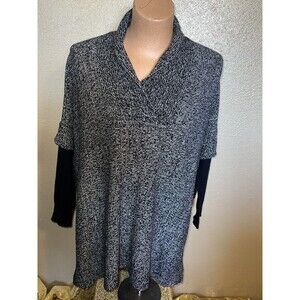 Alya Black / White Poncho Cowl Neck Oversized Poncho Sweater Size S/M